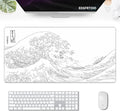 Black and White Large Mouse Pad, Japanese Sea Wave White Desk Pad for Keyboard and Mouse, 31.5" X 15.7" Computer Gaming Mouse Mat with Non-Slip Rubber Stitched Edge for Laptop Gamer