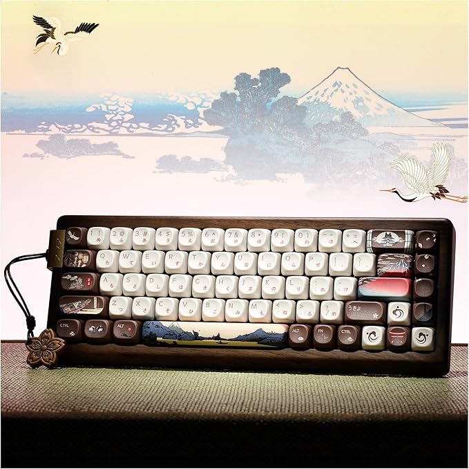 XVX MU68 FujiWave Mechanical Keyboard with Solid Wood Shell, 65% 68-Key Hot-Swap Keyboard with Pre-lubed Linear Switches, PBT 5-Side Dye-Sub MOA Keycaps, Tri-Mode Gasket Mount for Mac & Windows