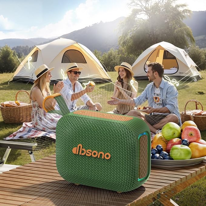 dbsono Portable Bluetooth Speaker Waterproof Gift: IPX5 HD Sound Up to 24H Playtime, TWS Pairing, Wireless Speakers with Lights, Mom Gifts, Outdoor|Travel| Camping|Pool|Beach Essentials-Dark Green