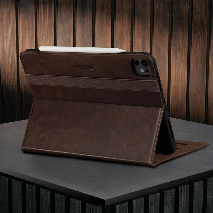 TORRO Case Compatible with iPad Pro 11” M5 / M4 (2025/2024) – Premium Leather iPad Pro 11” 2025/2024 Case with Stand Function, Apple Pencil Connectivity and Wake/Sleep Function (Dark Brown)