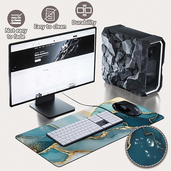 Gaming Mouse Pad - (31.5"×11.8") Marble Large Mouse Pads for Desk - Desk Mat for Keyboard and Mouse with Non-Slip Base, Desks Pad Matfor Game/Office & Home