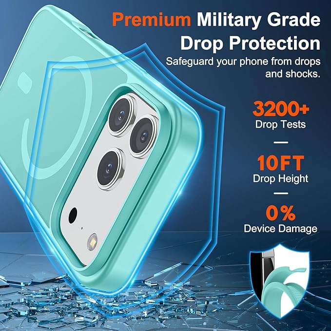 SUPFINE Magnetic for iPhone 17 Pro Case (Compatible with MagSafe)(Military Grade Drop Protection) Translucent Matte Shockproof with Anti-Fingerprint Phone Cover,Blue Green