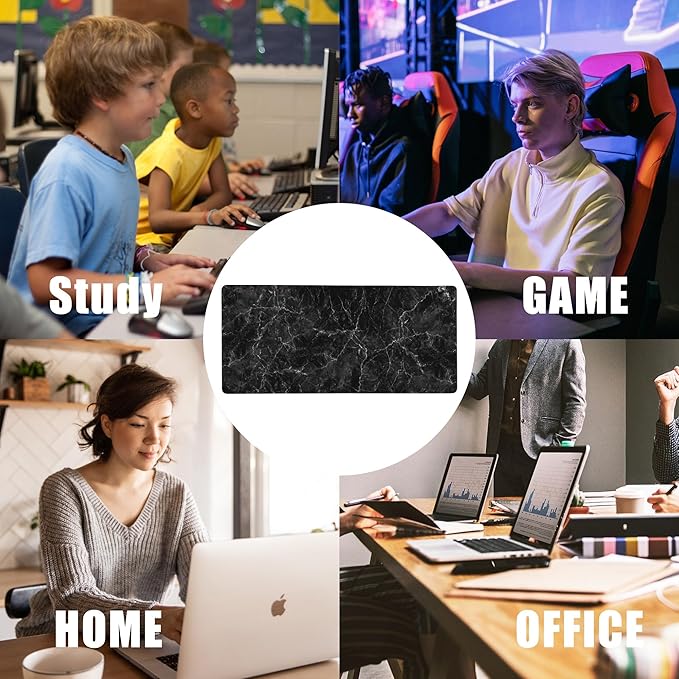 Black Marble Texture Desk Mat,Large Gaming Mouse Pad,Non-Slip Rubber Base Desk Pad with Stitched Edges for Desk Office Home Decor 35.4X15.7 Inch