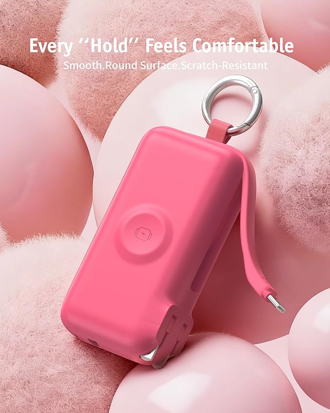 RORRY Flow Portable Charger, 10000mAh 40W Fast Charging Power Bank with Built-in USB C Cable and Foldable Wall Plug, Battery Pack Travel Essentials for iPhone 17/16/15, Apple Watch, iPad, MacBook