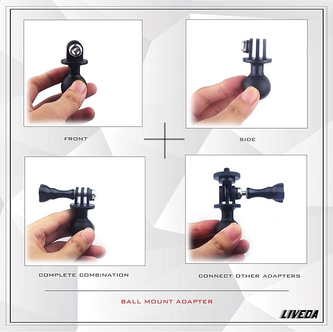 Ball Mount Adapter Compatible Gopro Hero Series/AKASO/SJCAM/DJI/OSMO/Action Camera, Compatible with RAM Ball Head Mounts, Rotating Ball Head Mount with Metal Screws
