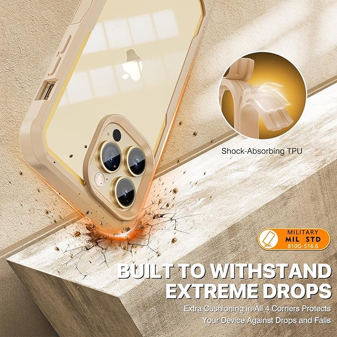 CENHUFO Privacy for iPhone 14 Pro Case, Full Body Phone Case with Built-in 9H Tempered Glass Privacy Screen Protector and Camera Lens Protector, Anti Peep Spy Shockproof Bumper Clear Cover - Beige