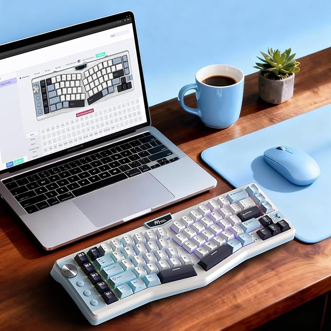 RK ROYAL KLUDGE A72 Alice Ergonomic Wireless Mechanical Keyboard w/Knob/Macro Keys/Touchable Nameplate, Tri-Mode 68% 72-Key Gasket Keyboard BT/2.4G/USB-C, Hot Swap, Win/Mac Software, 7500mAh Battery