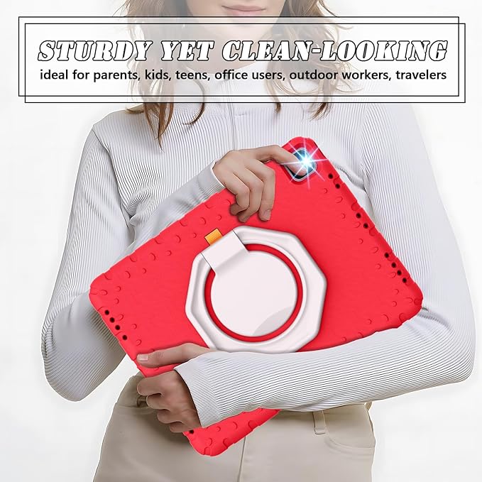 Case for iPad Pro 12.9 6th/5th/4th/3rd Gen, Heavy Duty Shockproof EVA Foam Protective Cover with 360° Rotating Stand, Stable & Lightweight, for Kids, Work, Travel & Creative Use - Red