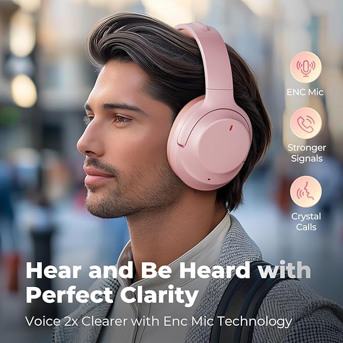Active Noise Cancelling Headphones, Upgraded Wireless Bluetooth Headphones Over Ear with ENC Mic, HiFi Stereo Deep Bass, Noise Canceling Headphones Lightweight, BT 5.4, for Travel/Office/Home, Pcs