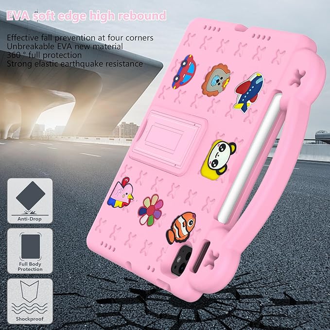 Dteck Case for iPad Air 5th/4th Gen 10.9" 2022/2020,iPad Pro 11 inch 4th/3rd/2nd/1st Gen,Cartoon Panda Shockproof Rugged Lightweight Convertible Handles Stand Kids Friendly Pencil Holder Case,Pink