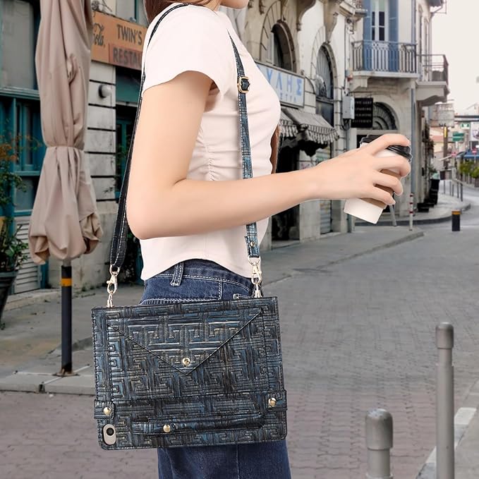 Handbag Case for iPad mini 5th 4th 3rd 2nd 1st Generation (Prior to 2019) - Techcircle Vintage Pattern Crossbody Folio Stand Wallet Case with Pencil/Card Holder, Hand Grip/Shoulder Strap, Retro Navy