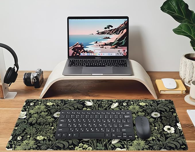 Dark Green Floral Plants XXL Gaming Mousepad & Desk Pad - Nature Leaf Flower Laptop Keyboard Mat 31.5 x 15.75