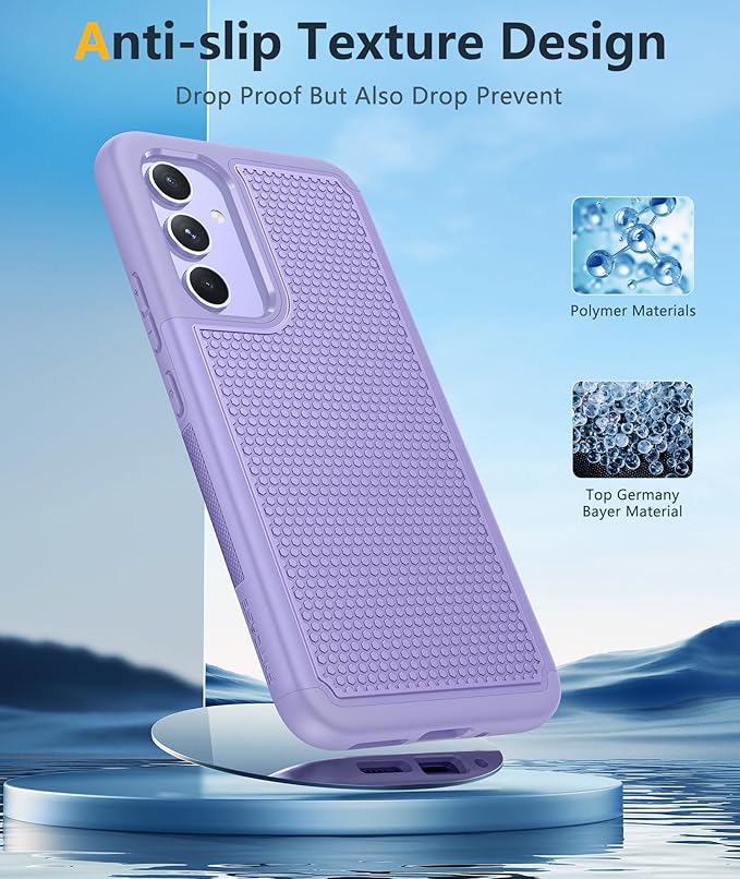 FNTCASE for Galaxy A54-5G Phone Case: Samsung A54 5G Military Grade Drop Protection, 14ft Drop Tested, Screen Protector Included, Anti-Slip Textured, TPU+PC Dual Layer Shockproof Cover (Light Purple)