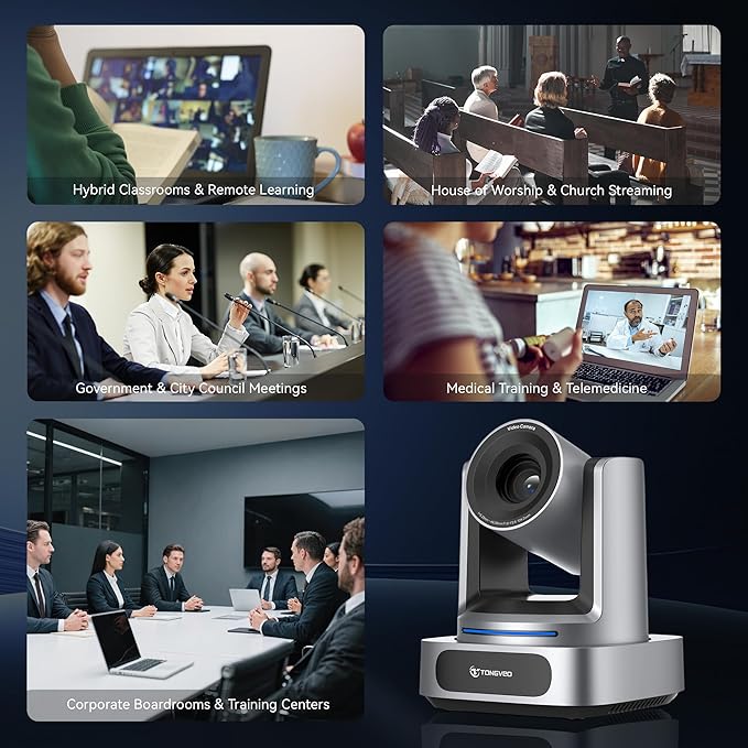 TONGVEO AI 4K PTZ Camera with Auto Tracking, 10X Optical Zoom Video Conferencing Camera, HDMI & USB 3.0 Plug and Play Webcam for Zoom, Teams, Church Worship, Live Streaming, Education