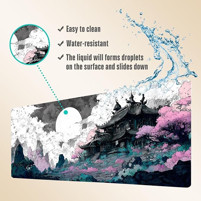 Extended Gaming Mouse Pad, Large Mouse Mat 3 mm Nature Rubber Base Mousepad with Stitched Edges, Non-Slip Desk Mat for Office Home Great Gift 31.5x11.8 Inch (Japanese Ink 1)