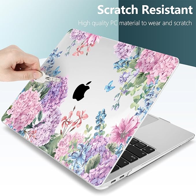 TWOLSKOO Hard Shell Case Keyboard Cover Skin Screen Protector for 2021-2018 Release MacBook Air 13 inch Model A2179 A1932 A2337 M1, Colorful Hydrangea