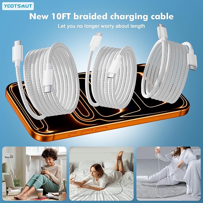 [3 Pack] USB C Charger Block, Fast Charging 20W USB-C Power Adapter Fit for Phone 17/16/15/17 Pro/Pro Max/Plus,i Pad, AirPods，Apple Watch and More，10FT Type C Cords