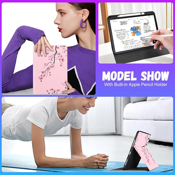 Uppuppy for iPad Pro 13 Inch Case 2024 - Cute Women Girls Folio Smart Cover with Pencil Holder Girly Flower Unique Pretty Aesthetic for iPad Pro M4 13 Inch Cases A2925 A2926 A3007
