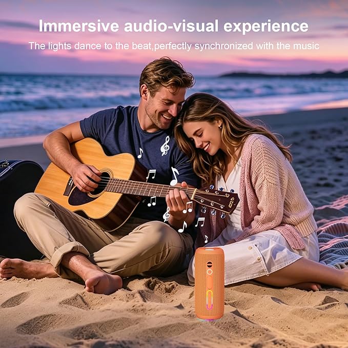 Shower Bluetooth Speaker, IPX7 Waterproof, 24W Deep Bass, TWS Stereo Pairing, 12H Playtime, Outdoor Speaker for Travel, Sport, Party, Camping (Orange)