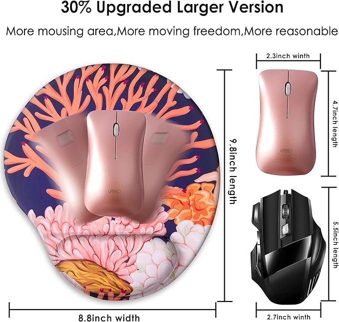 Ergonomic Mouse Pad with Wrist Support,Cute Mouse Pads with Wrist Rest,Comfortable Mouse Pad for Home Office Gaming Working Computers Laptop,Pain Relief with Non-Slip PU Base (Orange Coral)