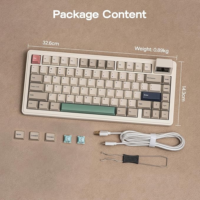 EPOMAKER RT82 Wireless Mechanical Keyboard with Screen, VIA Custom, 2.4GHz/USB-C/BT5.0, RGB Backlit, Gasket, 5-Paddings, PBT Keycaps, Hot-Swap Retro Gaming Keyboard (Sea Salt Silent)
