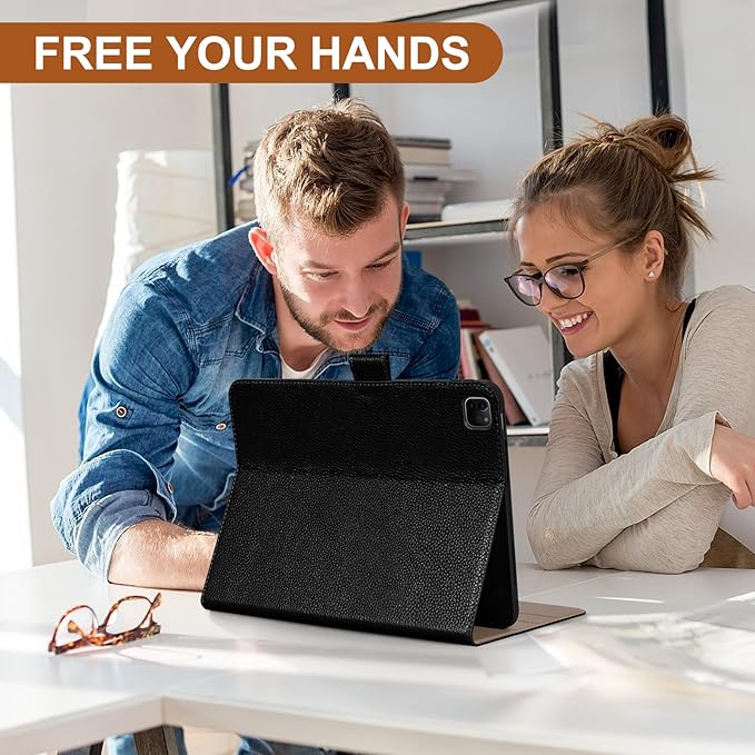 Genuine Leather Case for iPad Pro 13 inch (M5/M4) 2025/2024 with Pencil Holder | Slim Protective Cover with Adjustable Stand,Magnetic Closure,Auto Wake/Sleep, Premium Leather | Black