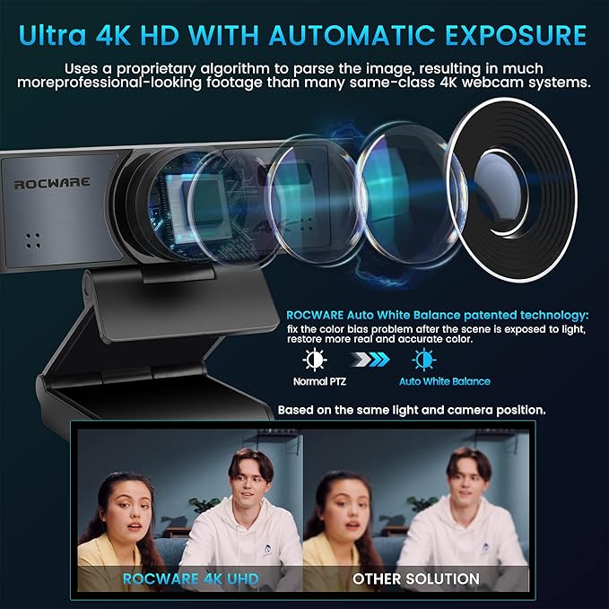 4K Webcam with Remote, RC16 Computer Camera with Microphone,1080p 60fps FHD,AI Tracking,Privacy Cover, WDR,110°FOV,8X Digital Zoom,Streaming Camera for PC/Meeting/Teaching/Zoom