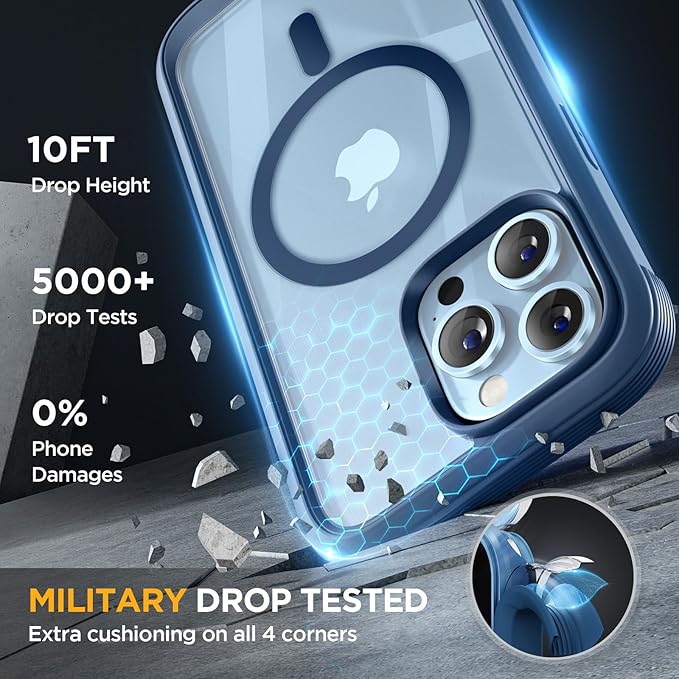 Miracase for iPhone 13 Pro Case 6.1",Full-Body Protection,Clear Bumper Case with Built-in 9H Tempered Glass Screen Protector,Military-Grade Drop Protection Outdoor Phone Case for 13 Pro,Dark Blue