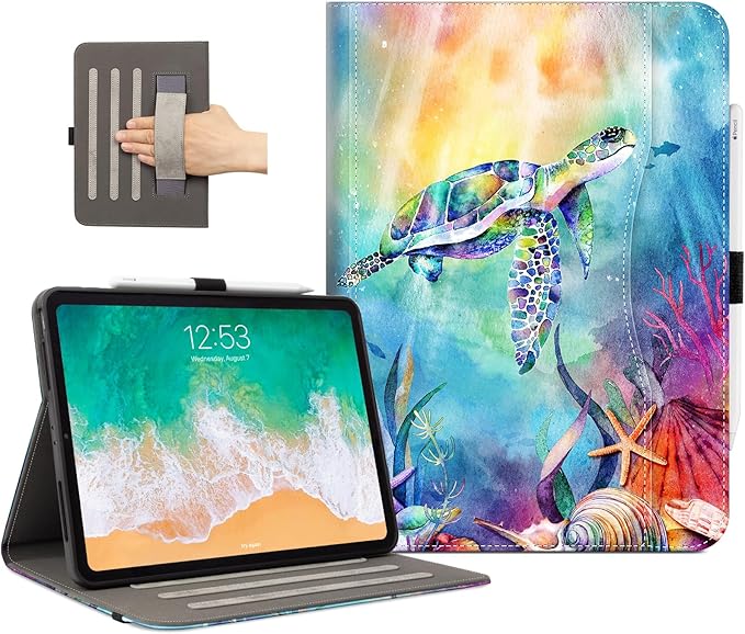 Lokigo for iPad Air 13 Inch Case M3/M2(2025/2024), iPad Pro 12.9 Case (6th/5th/4th/3th Gen 2022/2021/2020/2018) with Pencil Holder, Support Touch ID and Auto Wake/Sleep (Blue Turtle)