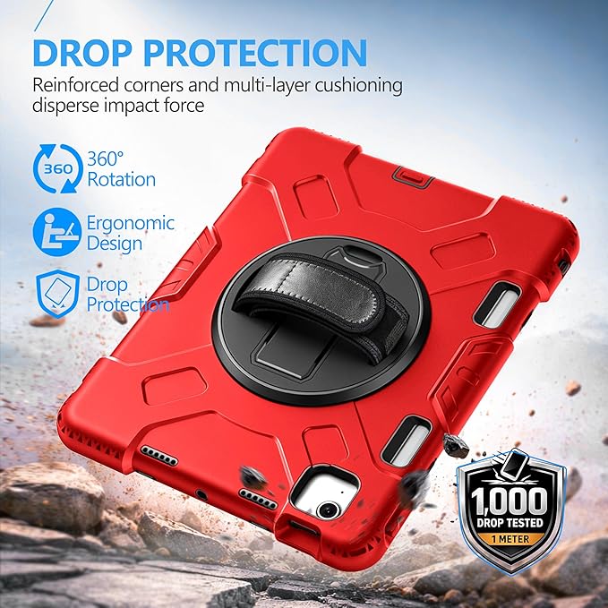 Case for iPad Air 11 M4 2026/ M3 2025/ M2 2024: Silicone Cover for iPad Air 5th & 4th Generation 10.9 Inch (2020/2022) with Screen Protector- Stand- Handle- Shoulder Strap- Pencil Holder