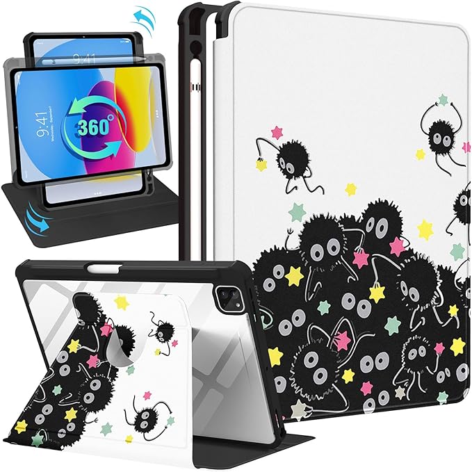 Uppuppy for iPad Air 11 inch Case, Air 5th/4th Generation 10.9, Pro 11'' Case Women Girls for Apple Pencil Holder Cute Cartoon Rotating Folio Cover for iPad Air 11 2024 (M2), 10.9 2022 2020, Pro 11