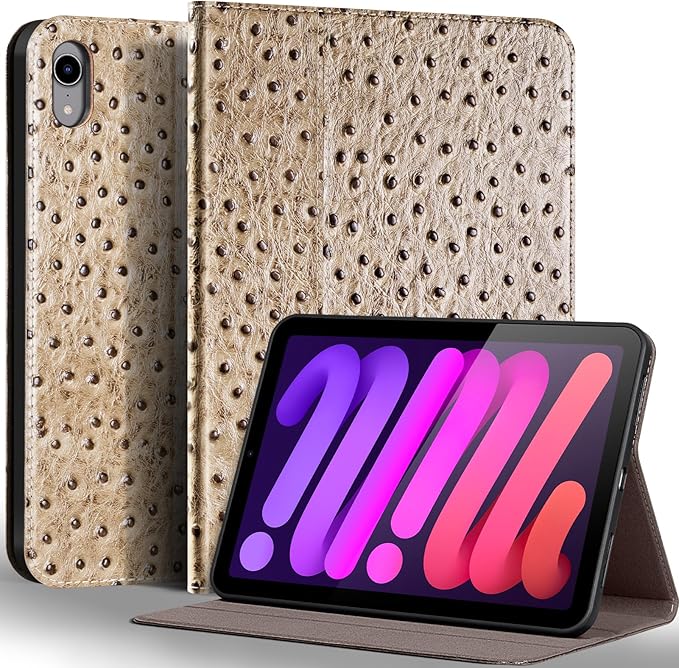 Gexmil Leather Case for iPad mini 7 (A17 Pro) 2024 / iPad mini 6 Generation 2021 8.3 Inch,Premium Cowhide Cover with Adjustable Stand, Auto Wake/Sleep,Khaki