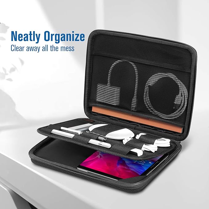 FINPAC Hard Portfolio Sleeve Case for 11-inch iPad Air M4/M3/M2 2026-2023, Pro 11 M5/M4 (2025/2024), iPad 11th/10th, 10.9" Air 5/4, 10.2" 9th/8th/7th, Tablet Carrying Bag with Accessory Pocket, Black