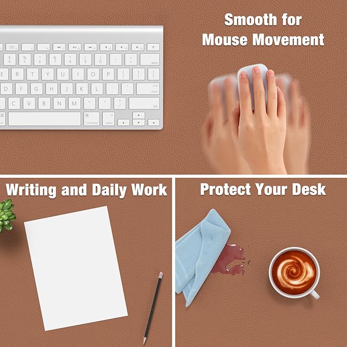 Hsurbtra Desk Pad, 35.5" x 17" PU Leather Desk Mat, XXL Extended Mouse Pad, Waterproof Desktop Blotter Protector, Non-Slip Ultra Thin Large Laptop Keyboard Writing Mat for Office Home, Dark Apricot