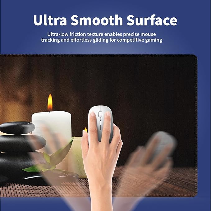 Wknoon. Large Gaming & Office Mouse Pad (31.5" x 11.8") – Natural Peaceful Scene Tranquil Zen Spa Still Life Ambiance of Candles, Stones & Orchids Flowers, Anti-Slip XXL Durable Stitched Desk Mat