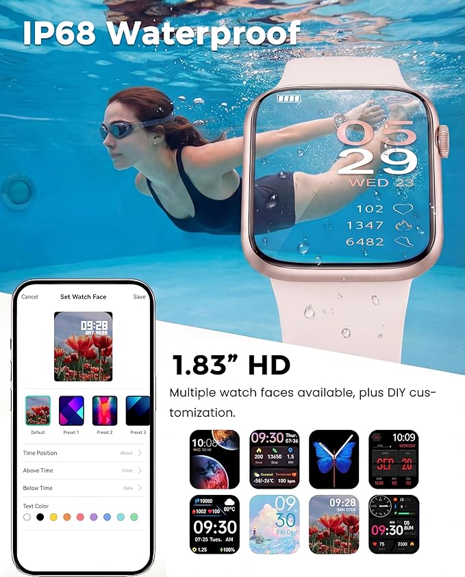 Smart Watch, Fitness Watch for Women Men with 24/7 Heart Rate/Blood Pressure Monitor,Pedometer, Sleep Tracker, 120+ Sport Modes, IP68 Waterproof Activity&Fitness Tracker Compatible with Android iPhone
