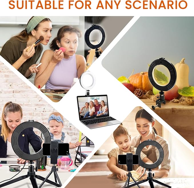 2 in 1 LED 6" Ring Light with Tripod Stand & Clamp for YouTube Video and Makeup, Mini LED Camera Light with Cell Phone Holder Desktop Lamp with 3 Light Modes & 11 Brightness Level