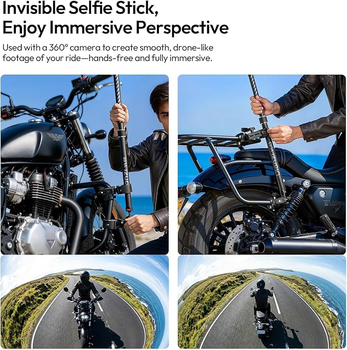 ULANZI Quick-Release Invisible Selfie Stick Motorcycle Bike Mount Kit for Insta360 X5 X4 X3/DJI Osmo 360, VL03 40in Adjustable Extension Pole Clamp Mount for GoPro DJI Insta360 Action Camera