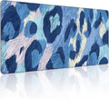 35.4 x 15.7 in, XXL Large Mouse Pad for Desk, Extended Keyboard Mouse Mat for Computer Office, Big Mouse pad with Stitched Edges, Gaming Pc-Leopard Print Light Blue and Navy