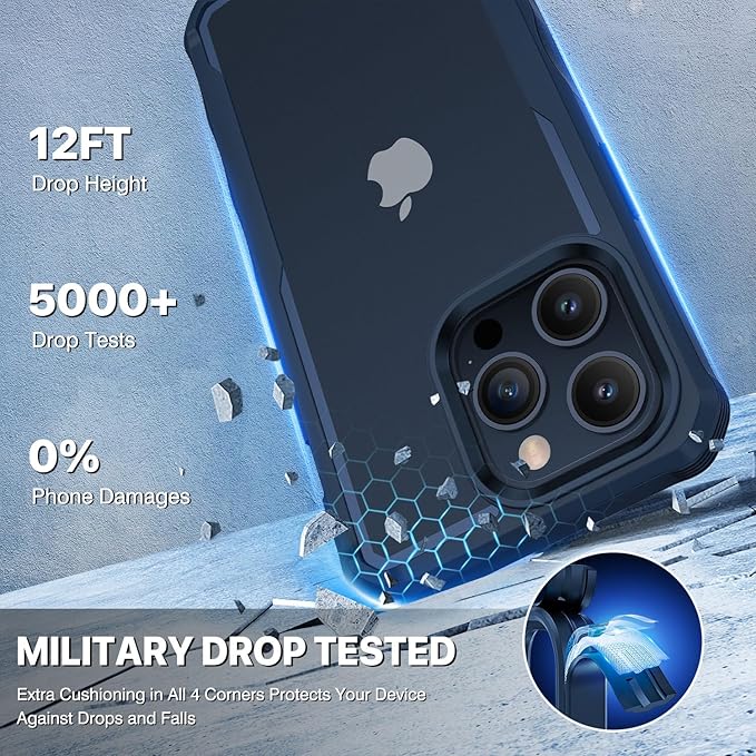 CENHUFO Privacy for iPhone 15 Pro Case, Full Body Phone Case with Built-in 9H Tempered Glass Privacy Screen Protector and Camera Lens Protector, Anti Peep Spy Shockproof Bumper Clear Cover - Blue