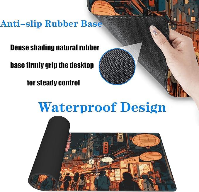Japanese Street Gaming Mouse Pad Large,Anime Mouse Pad Gaming Mouse Mat Desk Pad,31.5 x 11.8 Desk Mat Anime Mouse Pads for Desk,Extended Keyboard Mousepad with Non-Slip Base and Stitched Edge