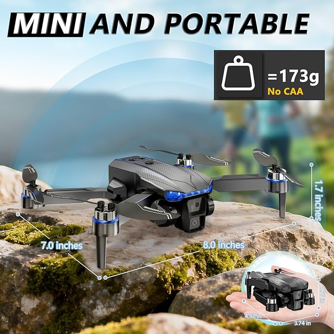 Foldable FPV Drone with 1080P Camera, RC Mini Drone for Kids and Adults, 2 Batteries, Carrying Case, Gesture Control, Altitude Hold, One-Key Launch/Landing, and 3D Flip Function