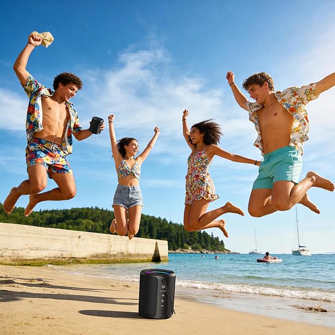 Portable Bluetooth Speaker, IPX7 Waterproof Wireless Speaker with 20W Loud Stereo Sound, 15H Playtime & Beat-Synced RGB Light, Small Outdoor Speaker for Shower, Pool, Beach, Hiking and Gifts