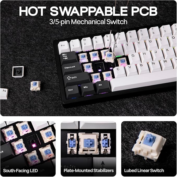 EPOMAKER Galaxy65 Wireless QMK/VIA Mechanical Keyboard, Ball-Catch Anodized Aluminum Custom Keyboard, Pre-Lubed Hot-Swappable Switch, RGB Backlit, Rotary Knob, 2.4Ghz/BT/Type-C (Black)