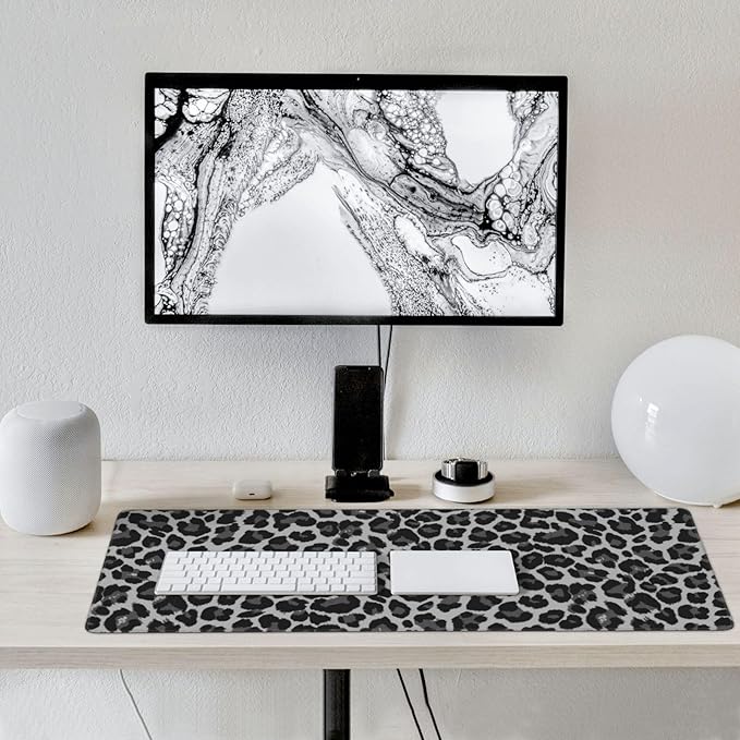 Leopard Skin Pattern Mouse Pads XXL Extended Mousepad with Stitched Edges Non-Slip Rubber Base Computer Keyboard Pad Desk Mat for Home Office Desk Decor, 35.4" X 15.7"
