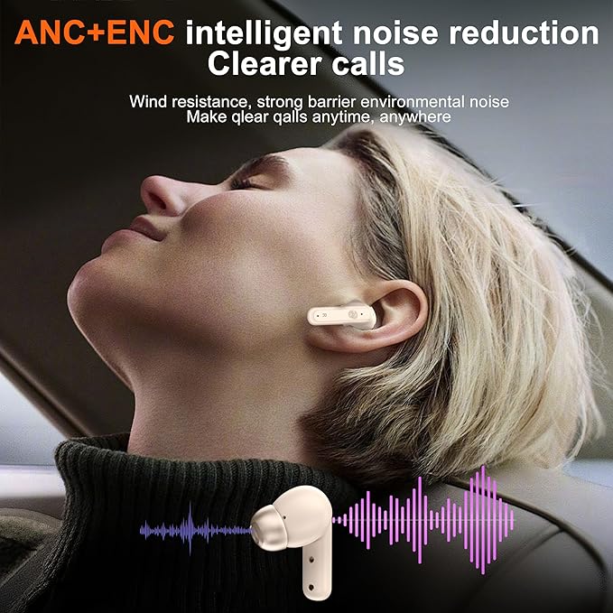 THREE PEACHES Wireless Earbuds Bluetooth 5.4 Headphones, Touch Screen, Active Noise Cancelling, USB Charging Case for iPhone/Android