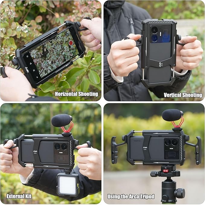 Fotga Aluminum Universal Smartphone Cage Photo Video Stabilizer with Handles Rig for iPhone 17 16 15 14 Pro Max Samsung Cell Phone Vlog Live Stream Video Recording,with Cold Shoe Tripod Mount