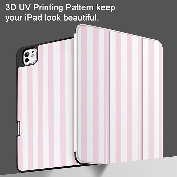 DONGKE Case for iPad Pro 11 inch (M5 2025 / M4 2024, 6th & 5th Generation) – [Built-in Pencil Holder] Ultra Slim PU Leather Trifold Stand Cover with Soft TPU Back, Auto Wake/Sleep, Pink Stripes
