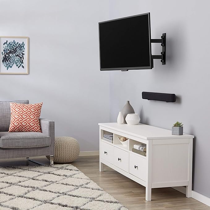Amazon Basics Full Motion Articulating TV Wall Mount, with Swivel and Tilt, for 26" to 55" TVs and Flat Panels up to 80 Lbs, VESA Compatible, Single Stud, Black