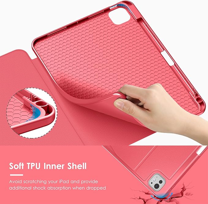 VIKESI Case for iPad Pro 11 inch (M5/M4) 2025/2024,Multiple Angles Magnetic Stand Cover,Shockproof Back,Pencil Holder,and Auto Sleep/Wake,Red